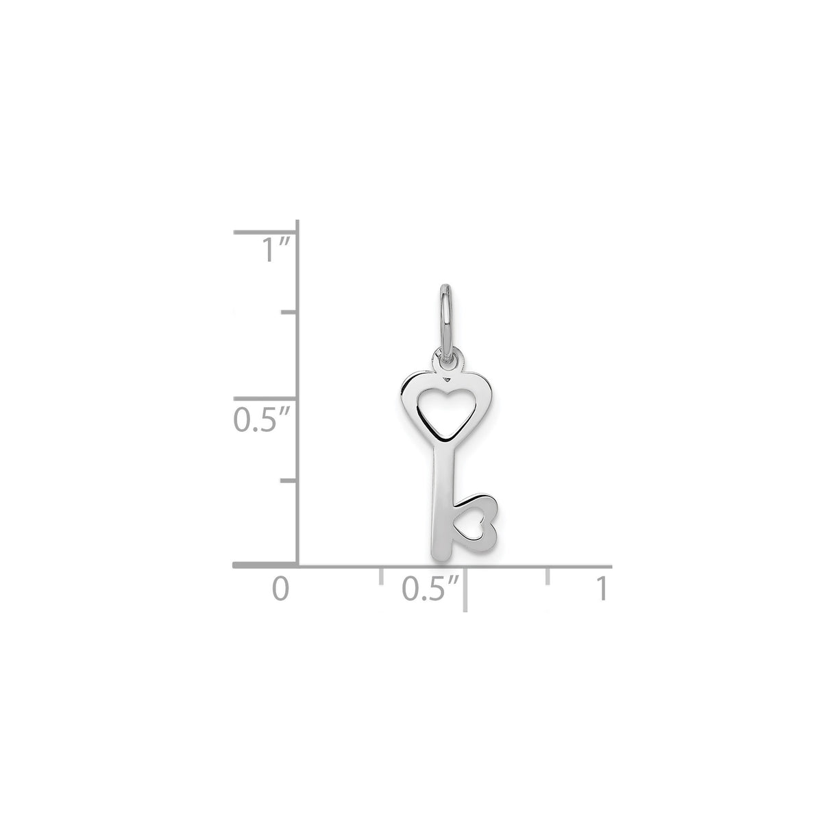 14k White Gold Heart Key Pendant with Two Heart Cutouts, Romantic Minimalist Charm for Women