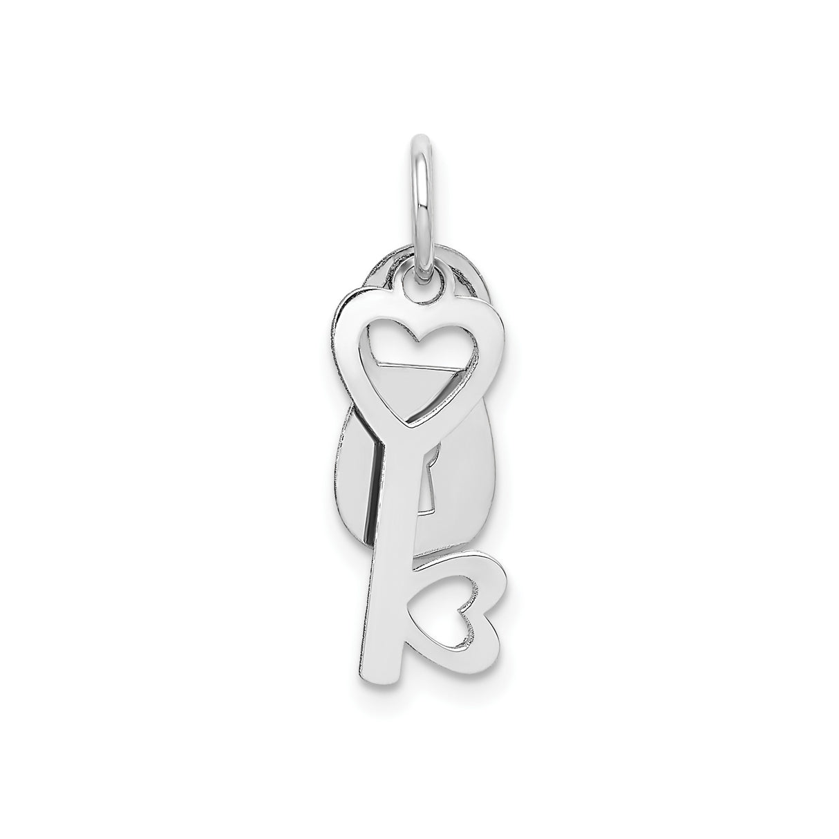 14k White Gold Heart Key and Lock Pendant, Romantic Linked Heart Jewelry for Women
