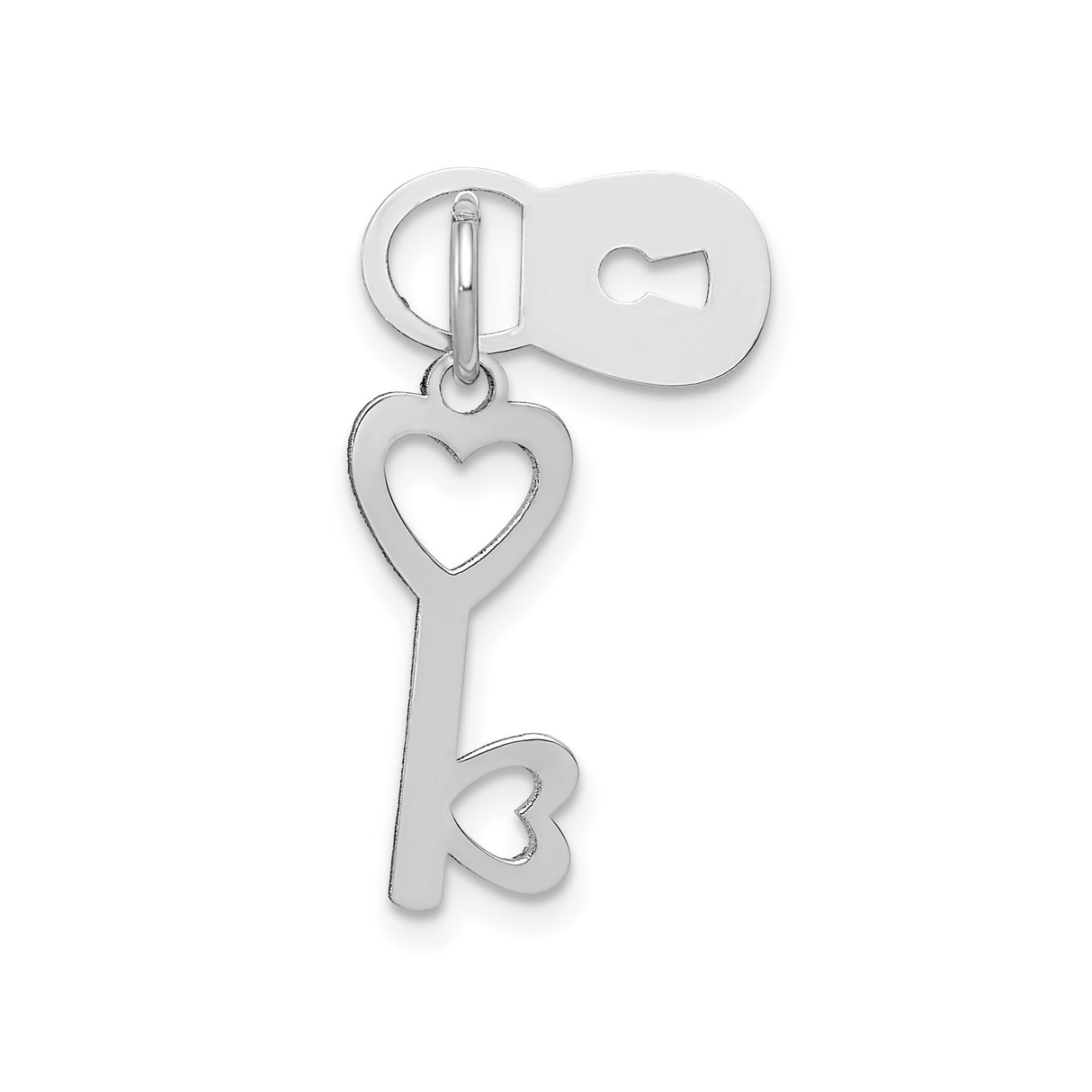14k White Gold Heart Key and Lock Pendant, Romantic Linked Heart Jewelry for Women