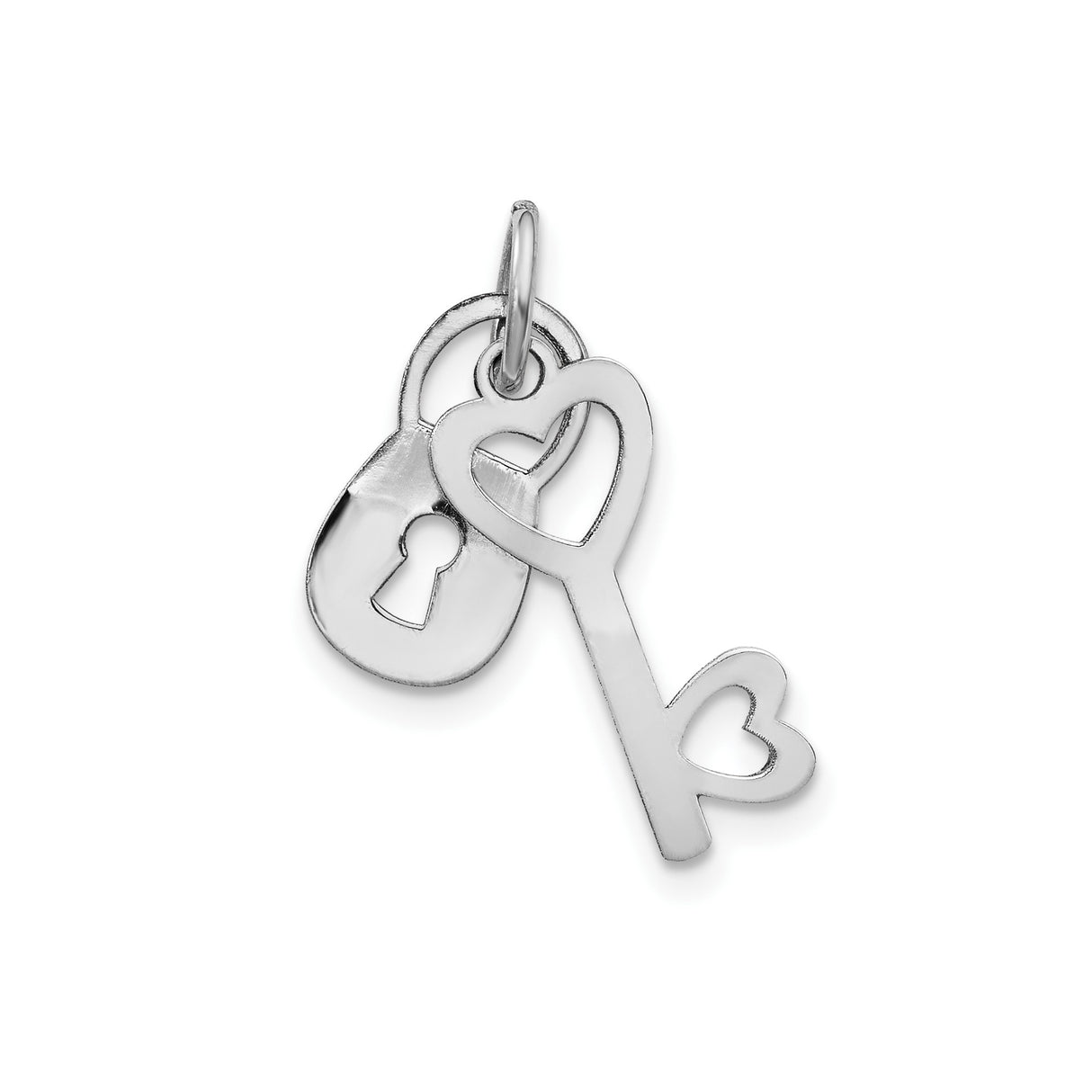14k White Gold Heart Key and Lock Pendant, Romantic Linked Heart Jewelry for Women