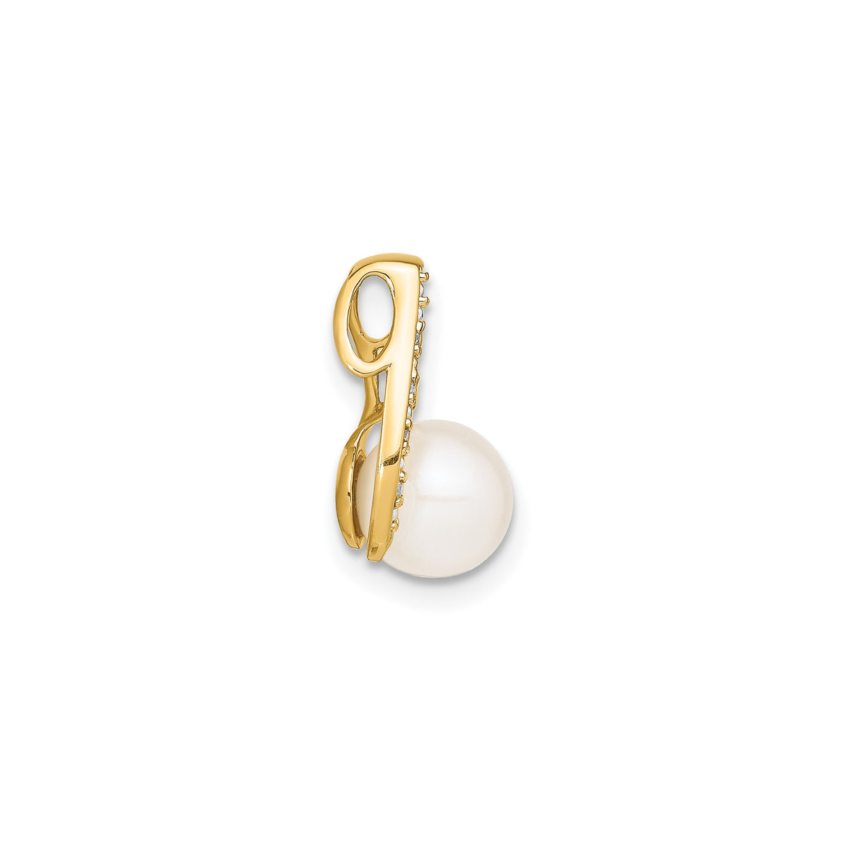 14k Yellow and Rhodium Gold Teardrop Pendant with White Pearl and Diamond Accents