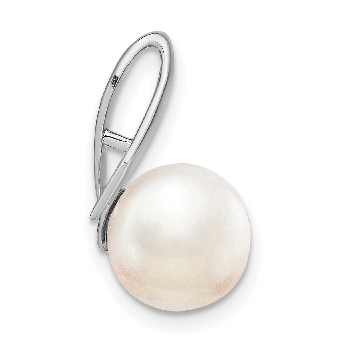 14k White Gold Pendant with Cultured Freshwater Pearl, Modern Minimalist Drop Design