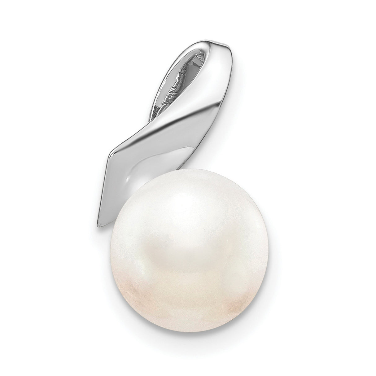 14k White Gold Pendant with Cultured Freshwater Pearl, Modern Minimalist Drop Design