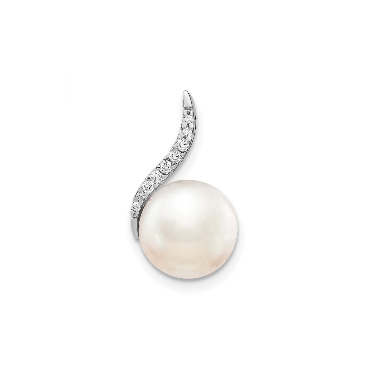 14k White Gold Pendant with Cultured Pearl and Diamond Accents, Elegant Bridal Jewelry