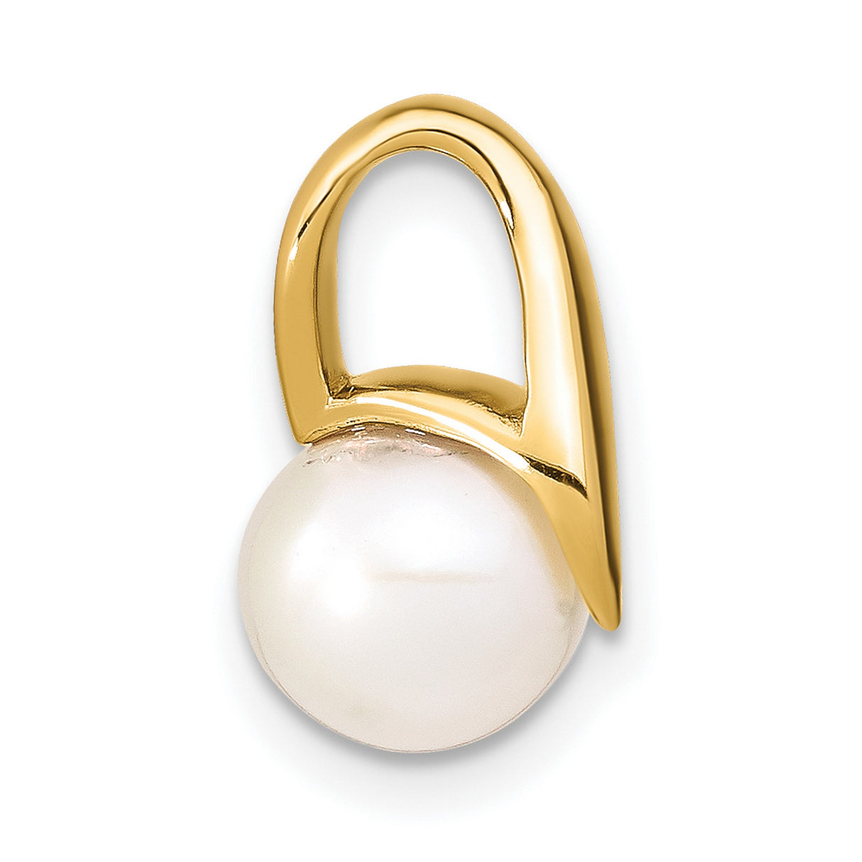 14k Yellow Gold Pendant with White Freshwater Cultured Pearl, Modern Swirl Design