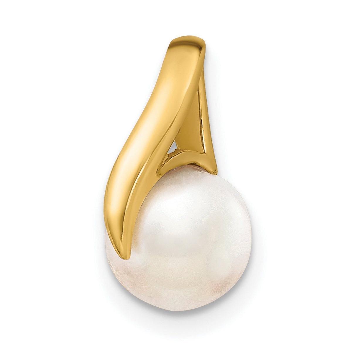 14k Yellow Gold Pendant with White Freshwater Cultured Pearl, Modern Swirl Design