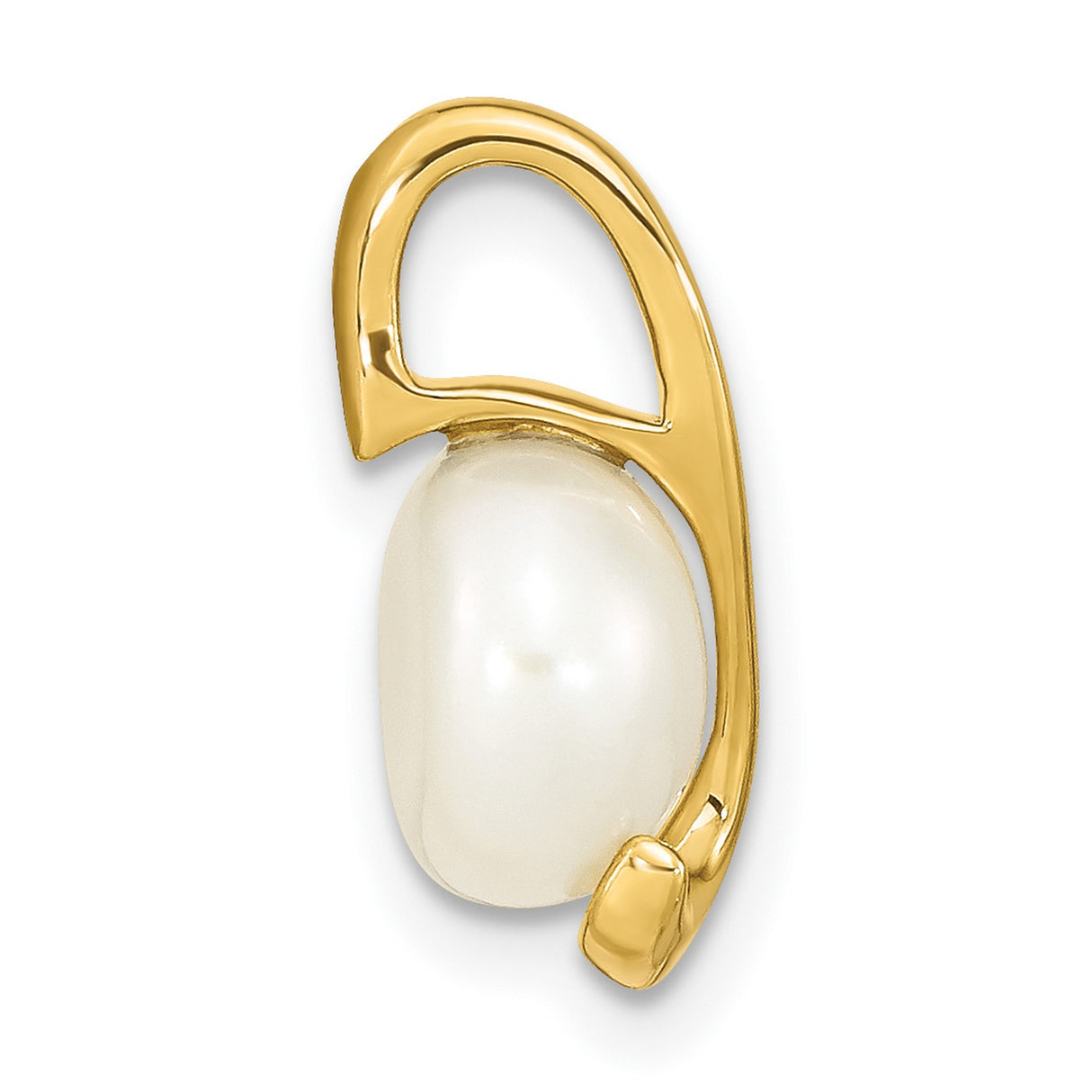 14k Yellow Gold Pendant with White Cultured Pearl, Modern Curved Design for Women