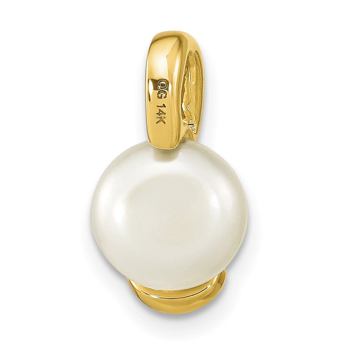 14k Yellow Gold Pendant with White Cultured Pearl, Modern Curved Design for Women