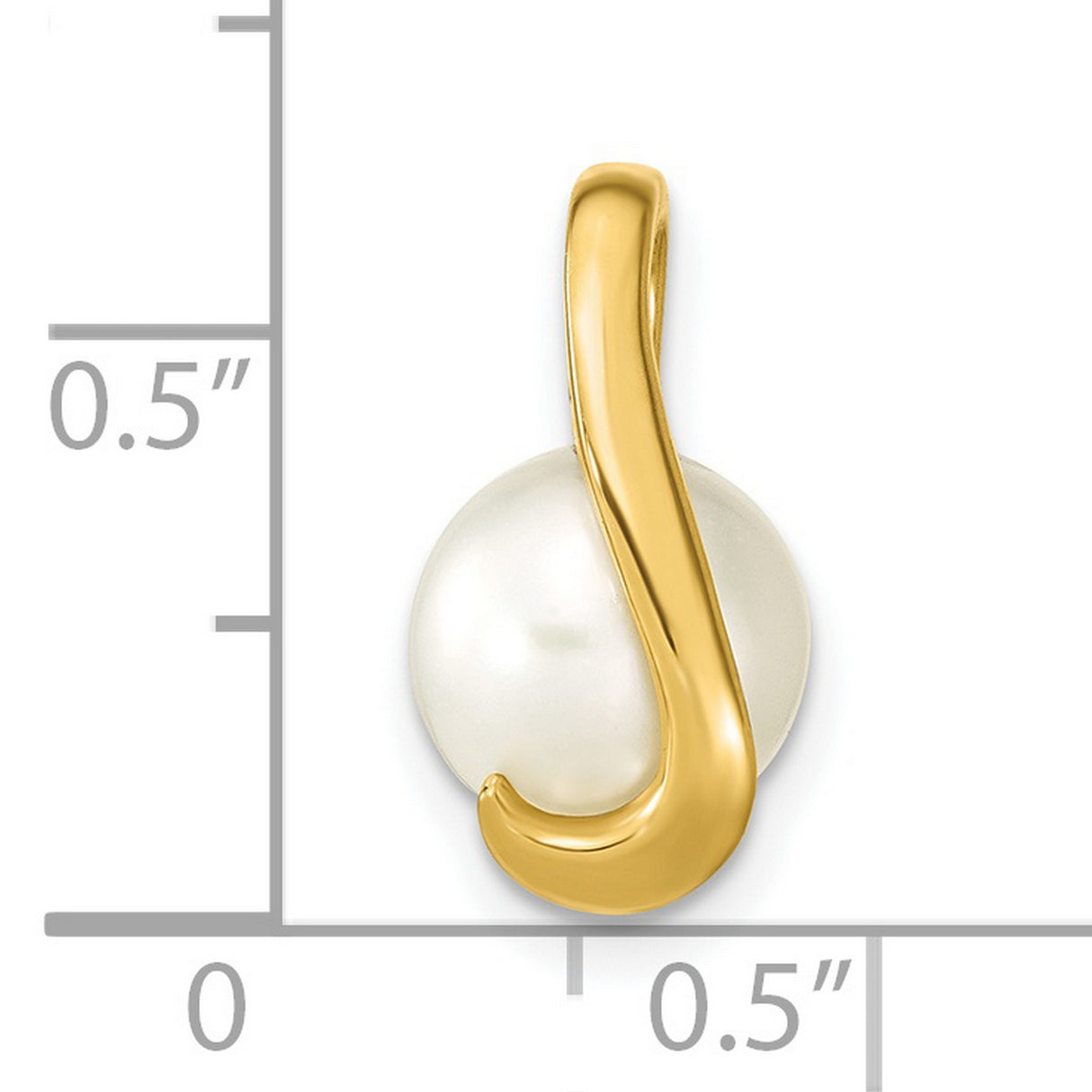 14k Yellow Gold Pendant with White Cultured Pearl, Modern Curved Design for Women