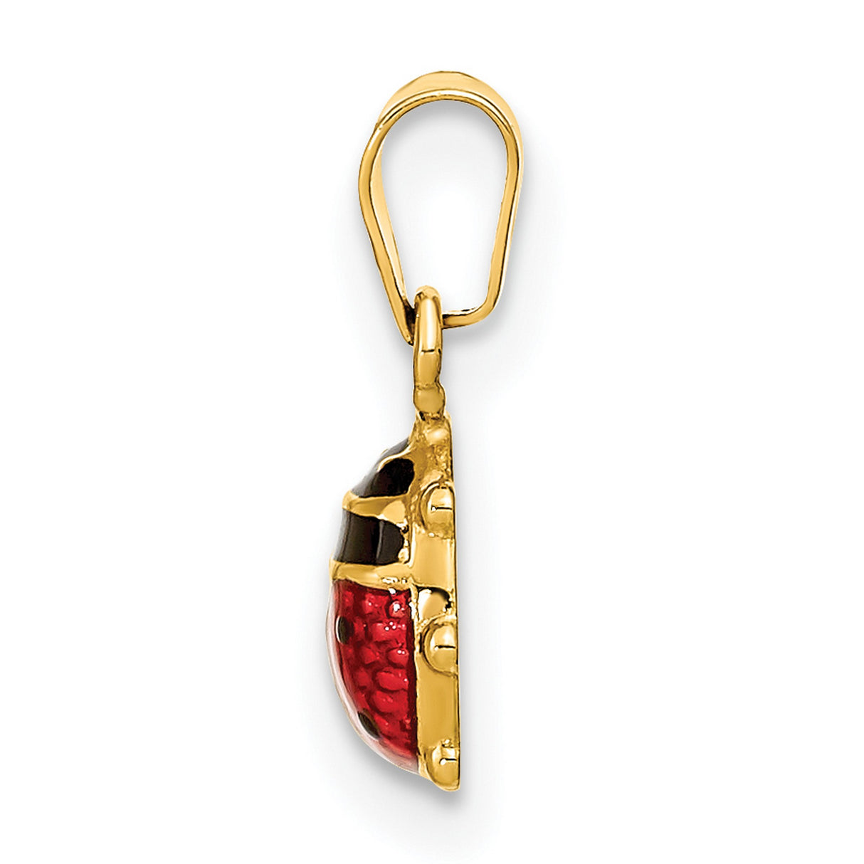 14k Yellow Gold Ladybug Pendant Charm with Red and Black Enamel, Insect Themed Jewelry