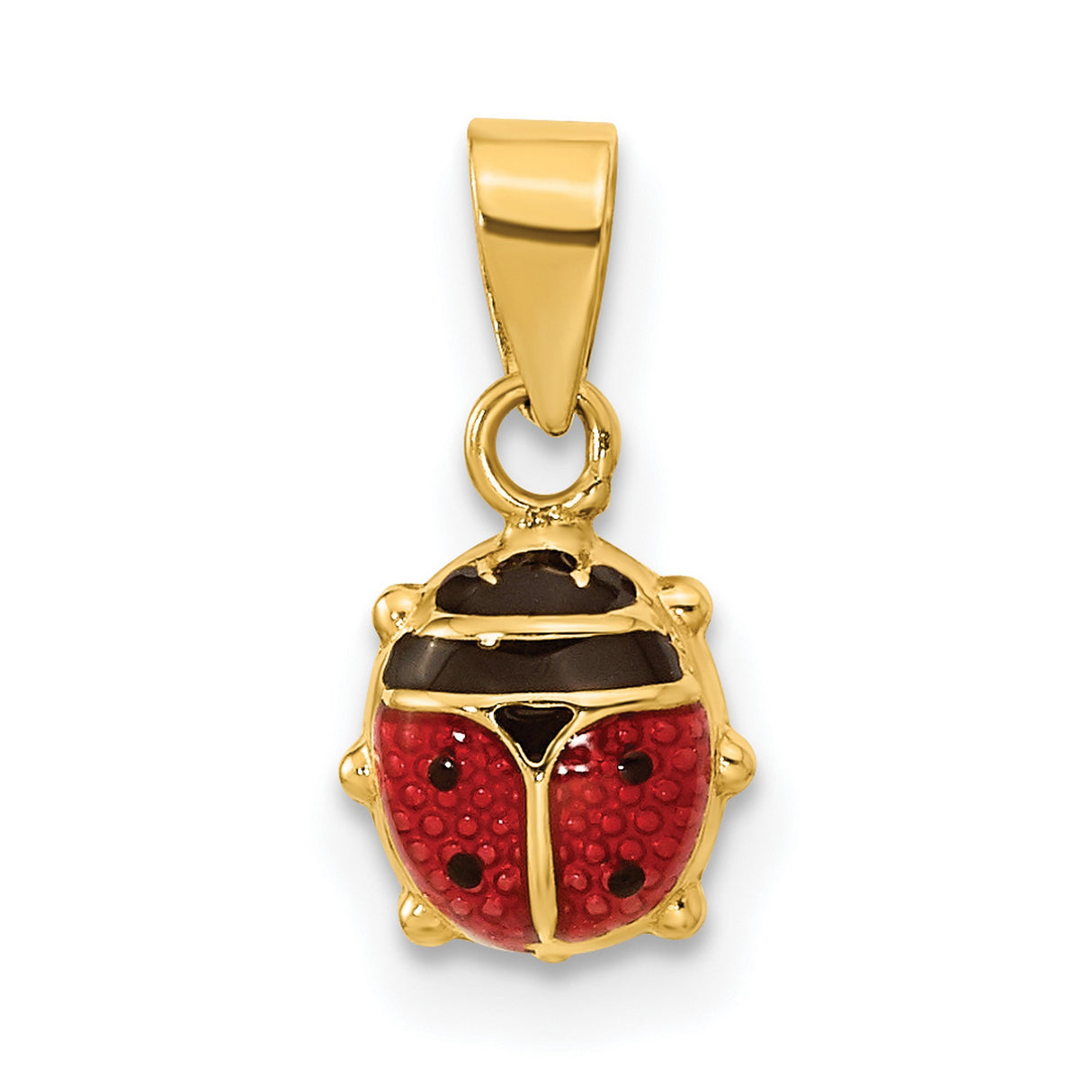 14k Yellow Gold Ladybug Pendant Charm with Red and Black Enamel, Insect Themed Jewelry