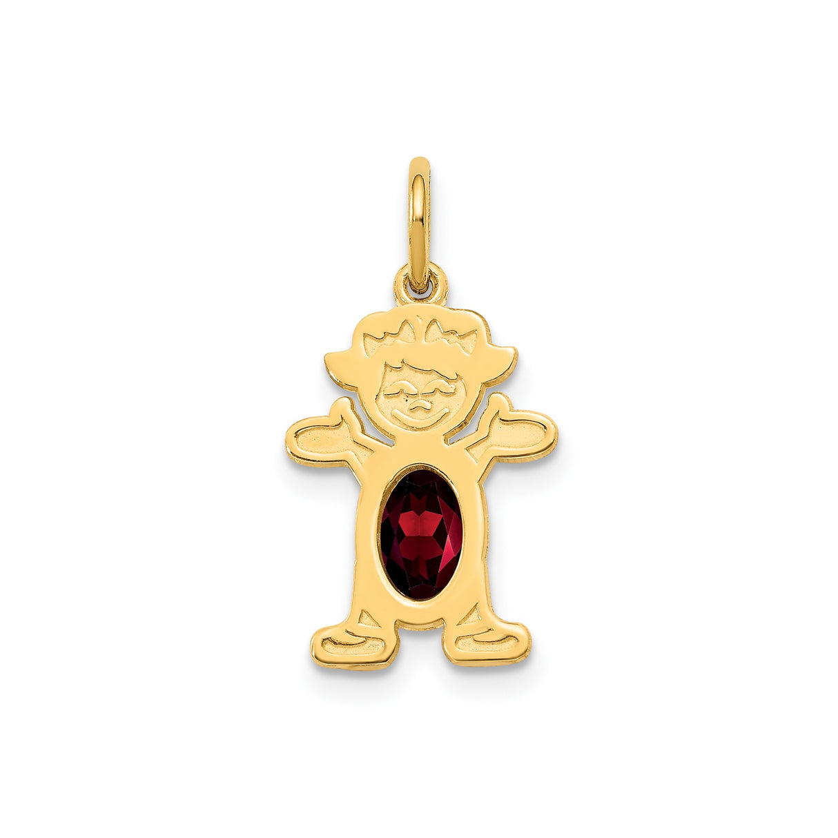 14k Yellow Gold Boy Charm Pendant with Marquise Cut Garnet, Symbolic Family Jewelry