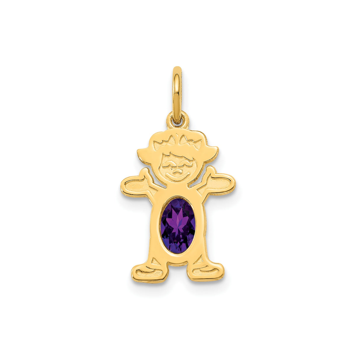 14k Yellow Gold Pendant with Faceted Oval Amethyst, Female Shaped Charm for Women