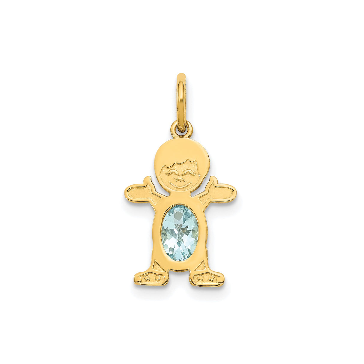 14k Yellow Gold Boy Shaped Pendant with Aquamarine, Birthstone Charm for Women or Grandmother