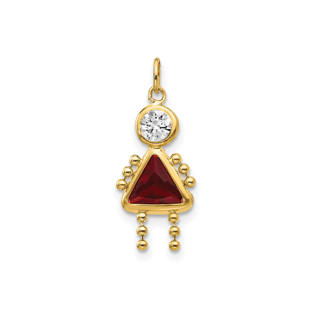 14k Yellow Gold Girl Pendant with Synthetic Birthstone and Cubic Zirconia, Family Charm
