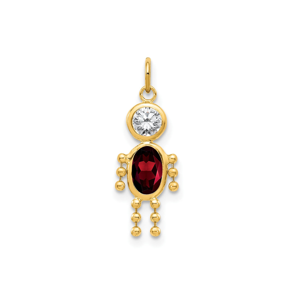 14k Yellow Gold Mother Pendant with Synthetic Birthstone and Cubic Zirconia, Family Charm Jewelry