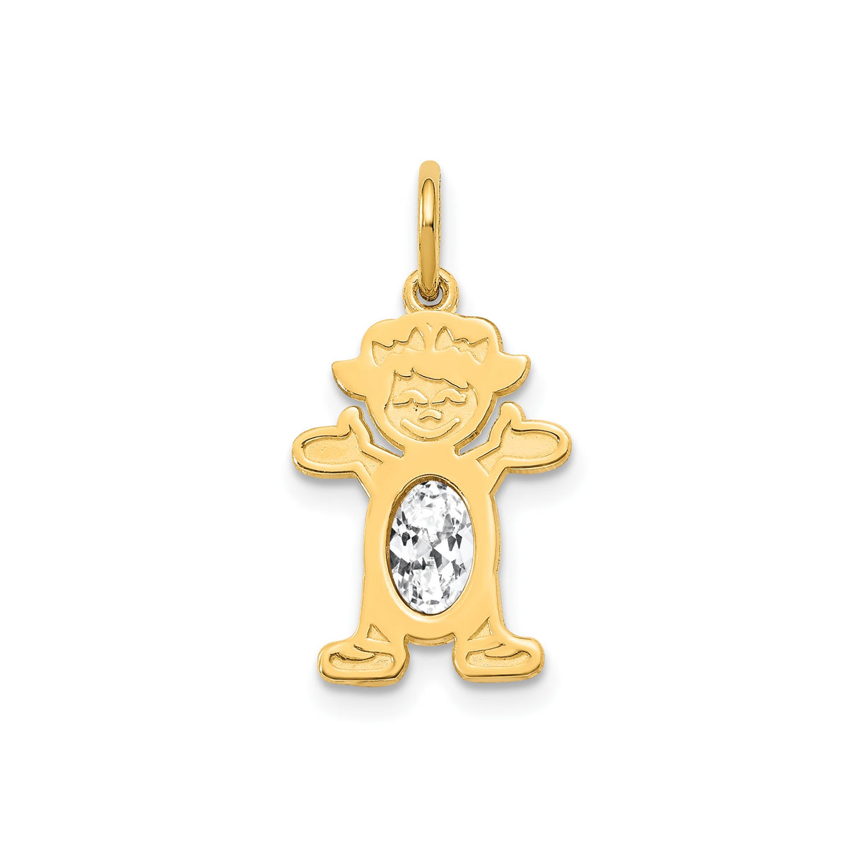 14k Yellow Gold Smiling Boy Pendant with Oval Cubic Zirconia Center, Family Charm Jewelry