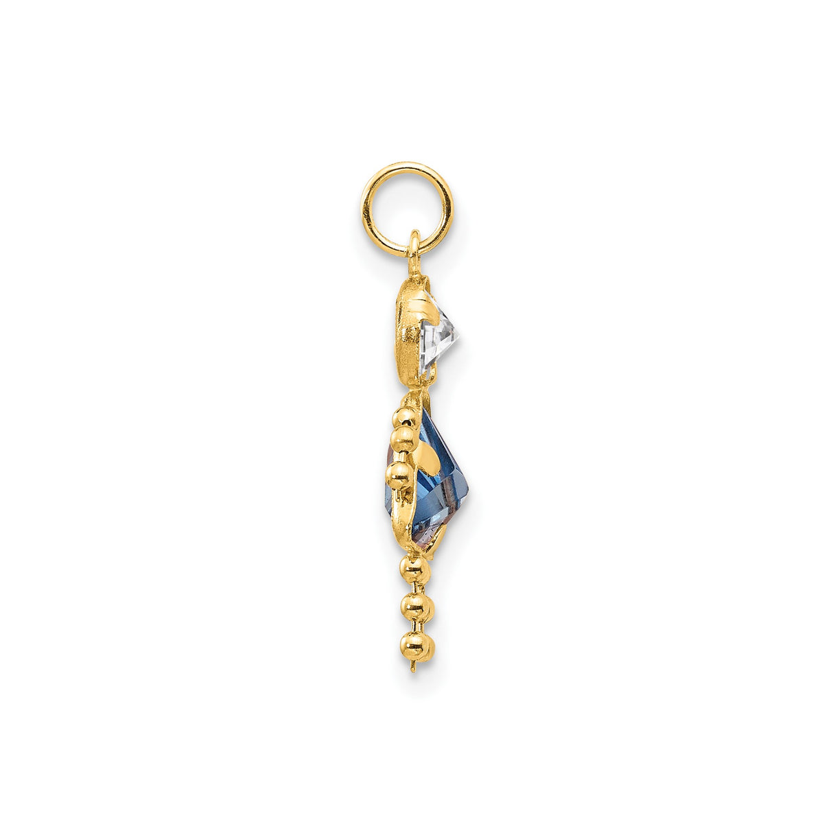 14k Yellow Gold Girl Pendant with Synthetic Birthstone Dress and Cubic Zirconia Head Charm