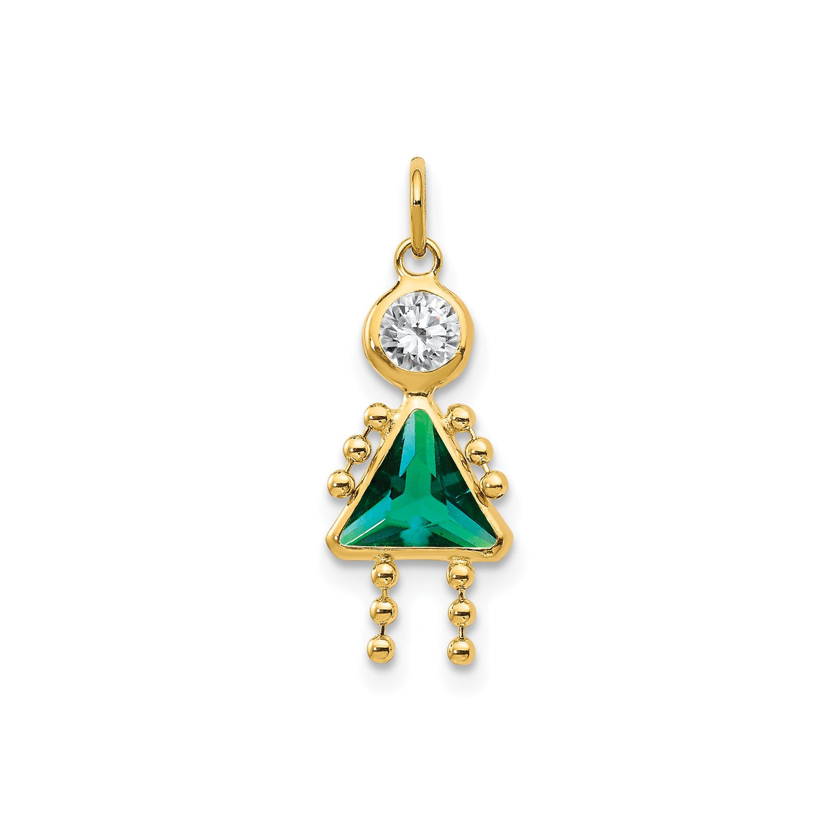 14k Yellow Gold Girl Shaped Pendant with Synthetic Birthstone and Cubic Zirconia, Family Charm Theme
