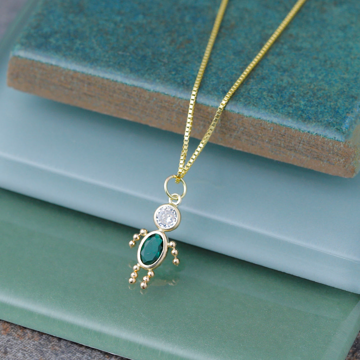 14k Yellow Gold Pendant with Synthetic Birthstone and Cubic Zirconia, Heart Family Keepsake Charm