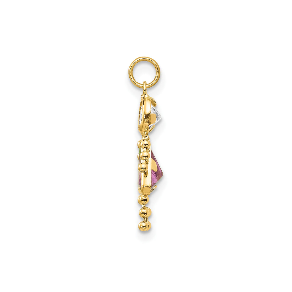 14k Yellow Gold Girl Charm Pendant with Pink Synthetic Birthstone and Cubic Zirconia