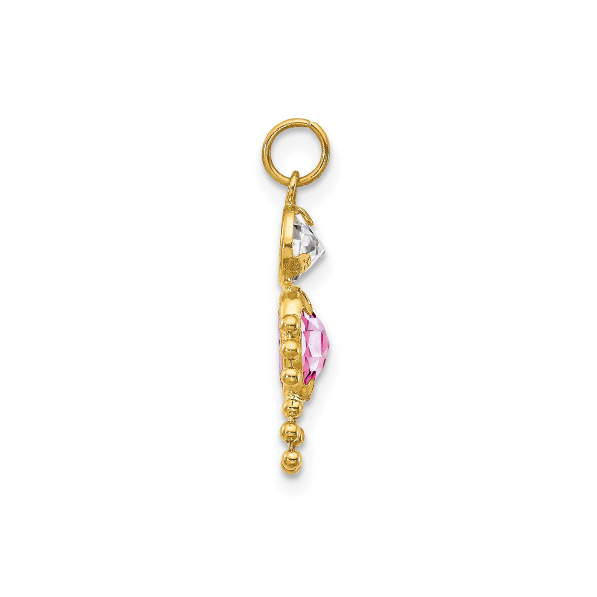 14k Yellow Gold Mother Pendant with Oval Pink Synthetic Birthstone and Cubic Zirconia
