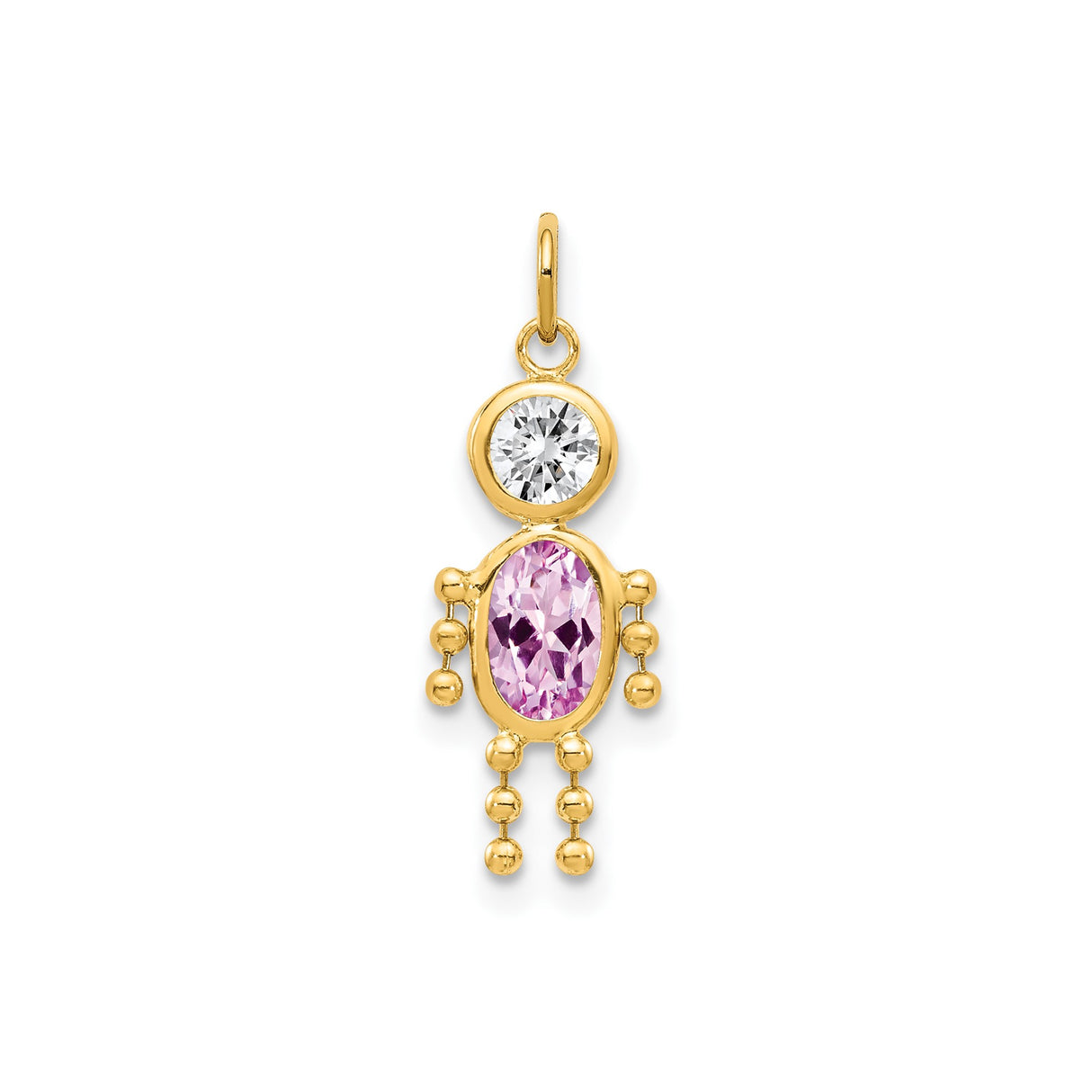 14k Yellow Gold Mother Pendant with Oval Pink Synthetic Birthstone and Cubic Zirconia