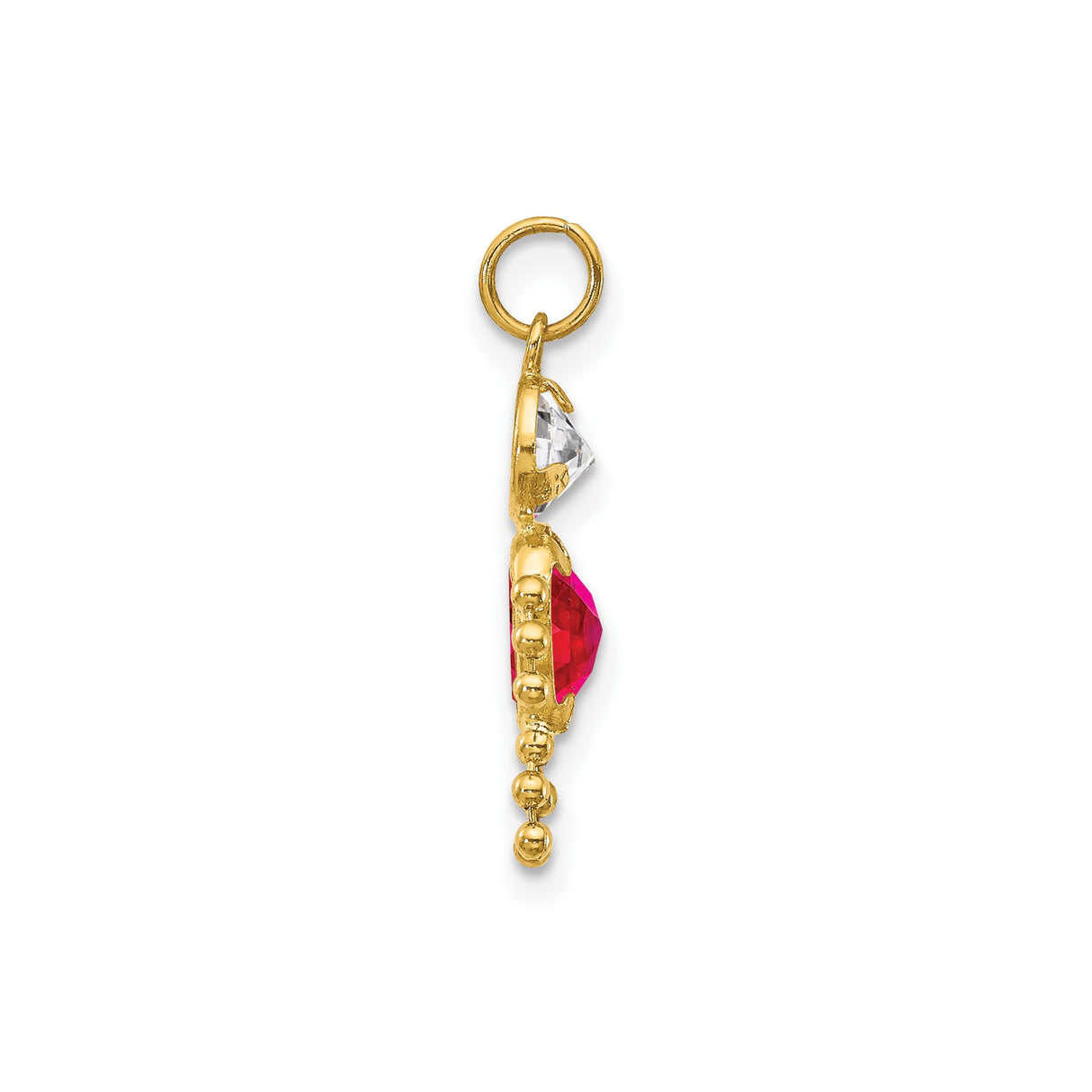 14k Yellow Gold Pendant with Oval Ruby and Round White Cubic Zirconia, Family Keepsake Charm