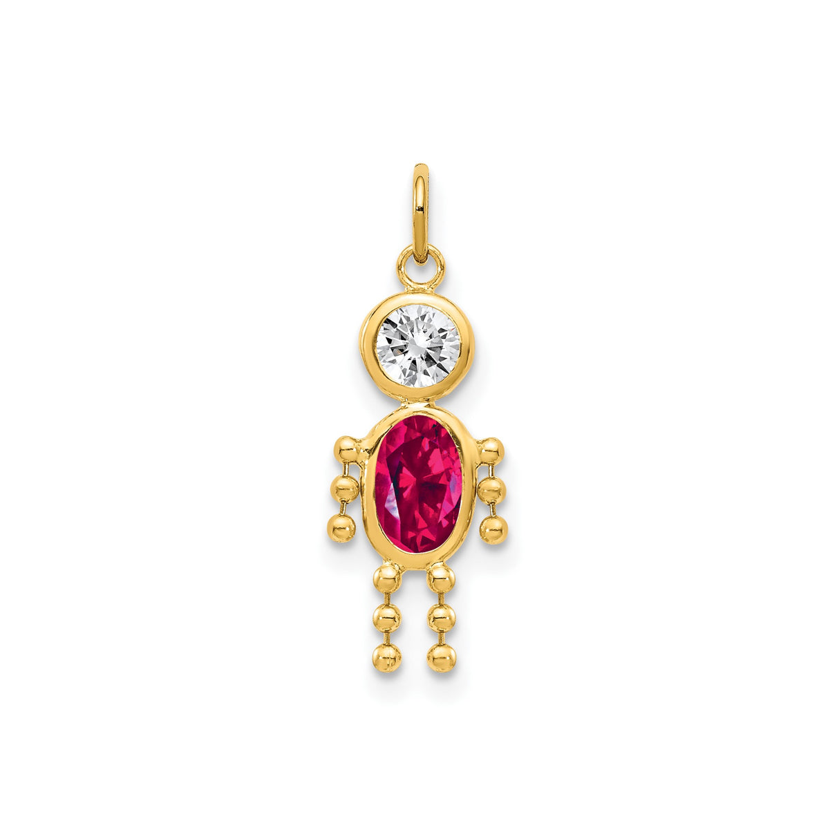 14k Yellow Gold Pendant with Oval Ruby and Round White Cubic Zirconia, Family Keepsake Charm