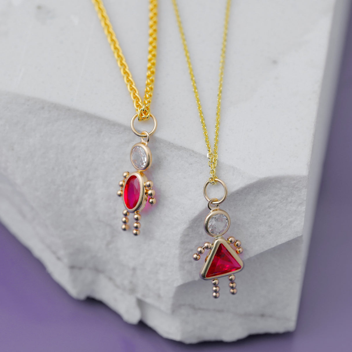 14k Yellow Gold Girl Pendant with Synthetic Birthstone and Cubic Zirconia, Family Jewelry Charm