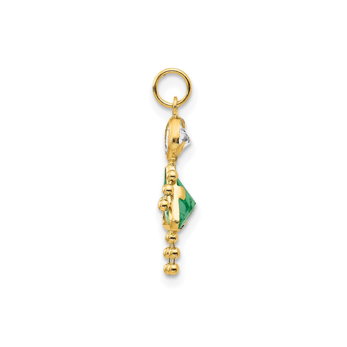 14k Yellow Gold Girl Shaped Pendant with Synthetic Birthstone and Cubic Zirconia, Family Charm