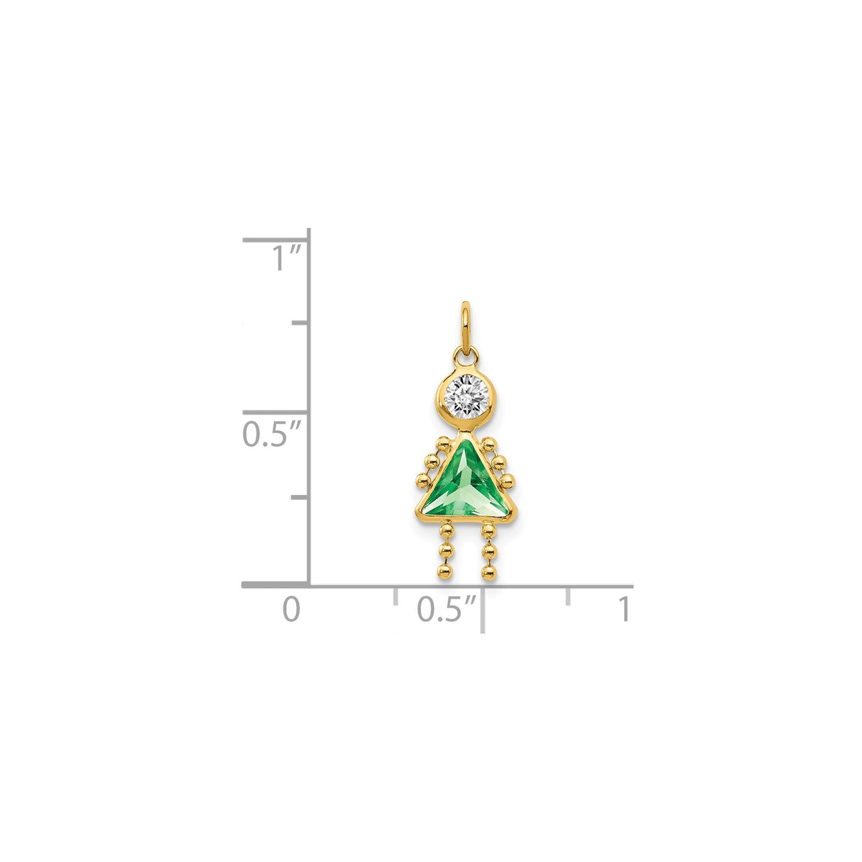 14k Yellow Gold Girl Shaped Pendant with Synthetic Birthstone and Cubic Zirconia, Family Charm