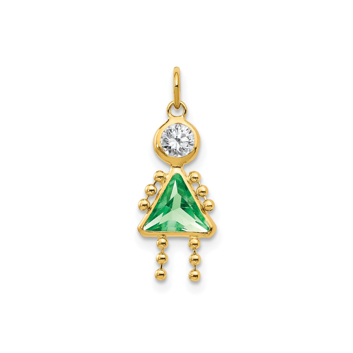 14k Yellow Gold Girl Shaped Pendant with Synthetic Birthstone and Cubic Zirconia, Family Charm