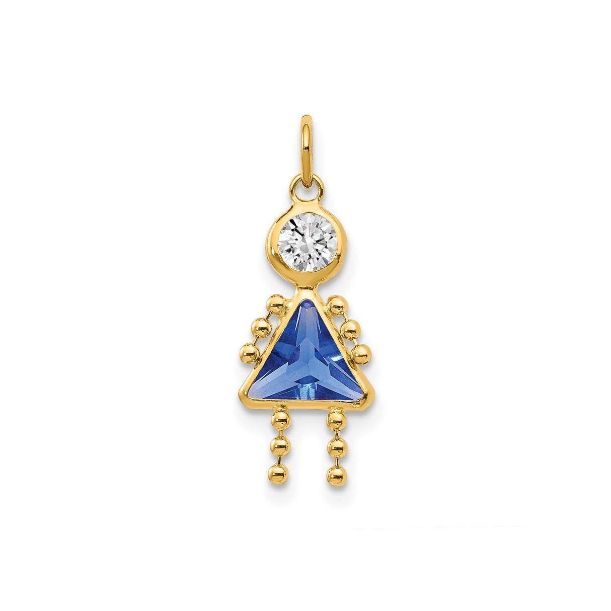 14k Yellow Gold Girl Pendant with Synthetic Birthstone, Cubic Zirconia, Mother Daughter Charm