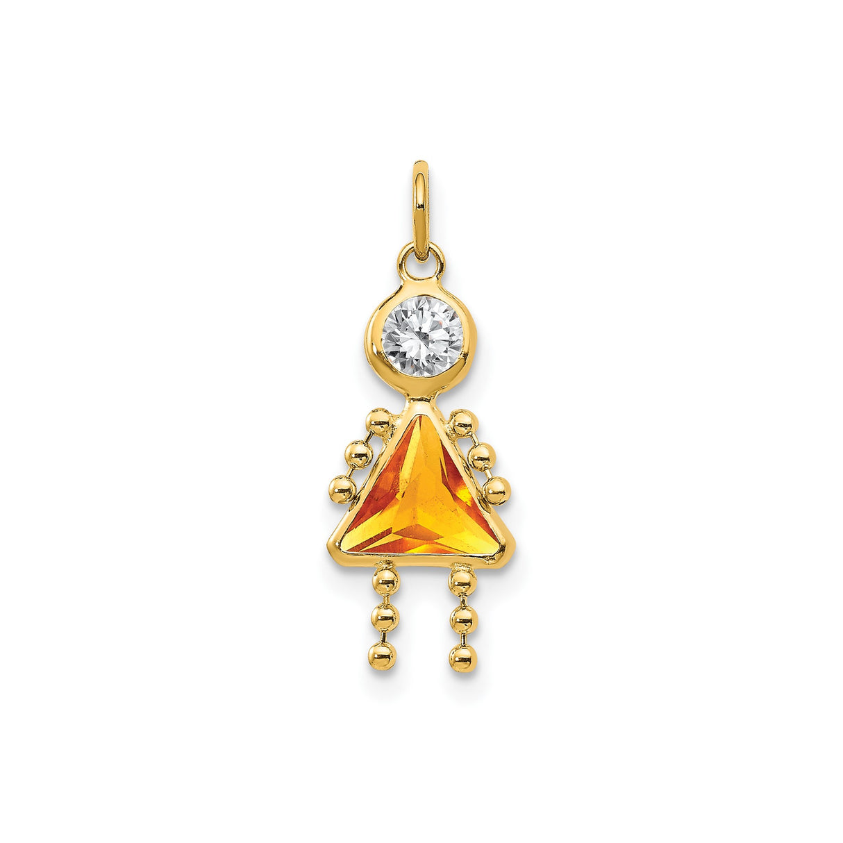 14k Yellow Gold Girl Pendant with Synthetic Birthstone and Cubic Zirconia, Daughter Charm