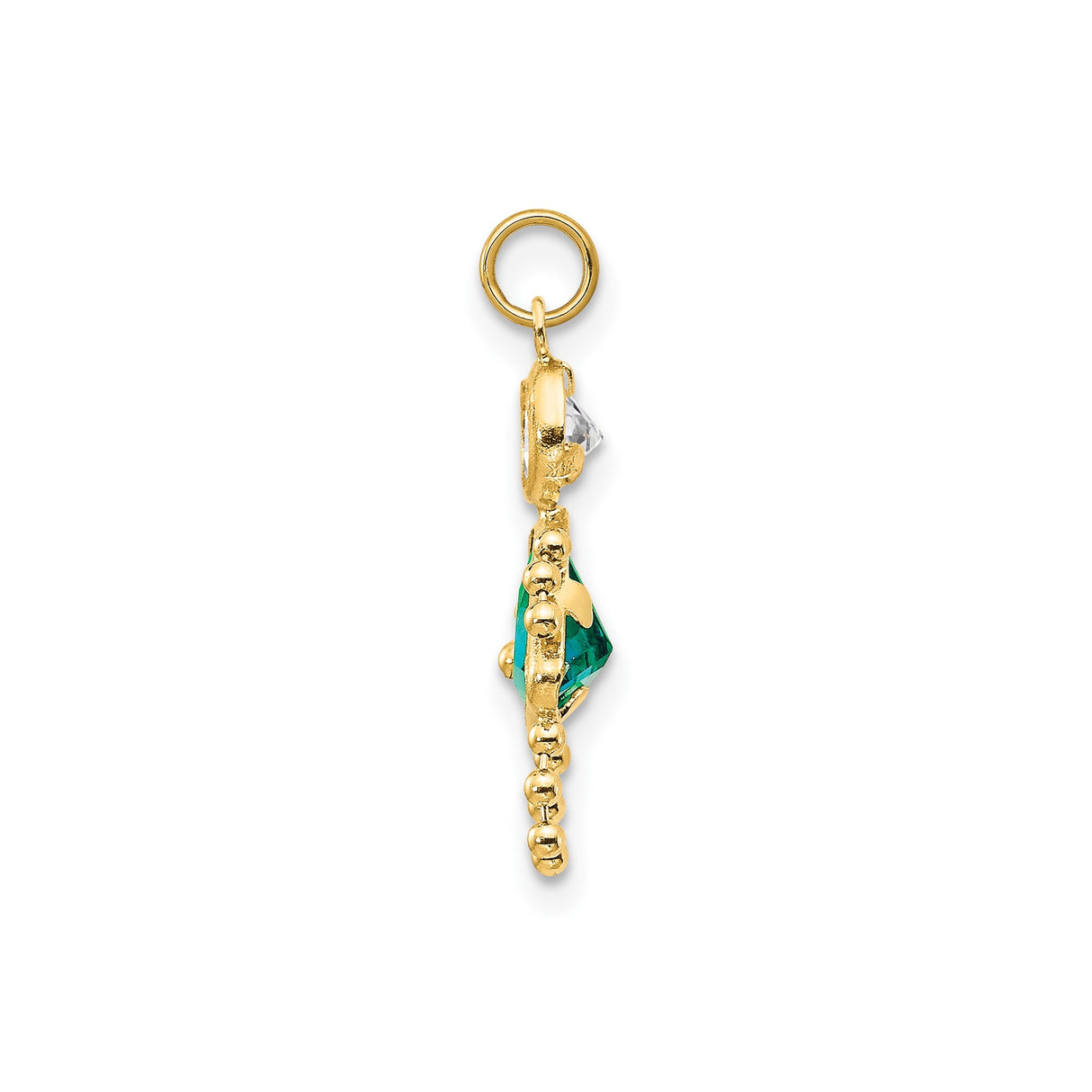 14k Yellow Gold Girl Pendant with Synthetic Green Triangle Dress and Cubic Zirconia Head