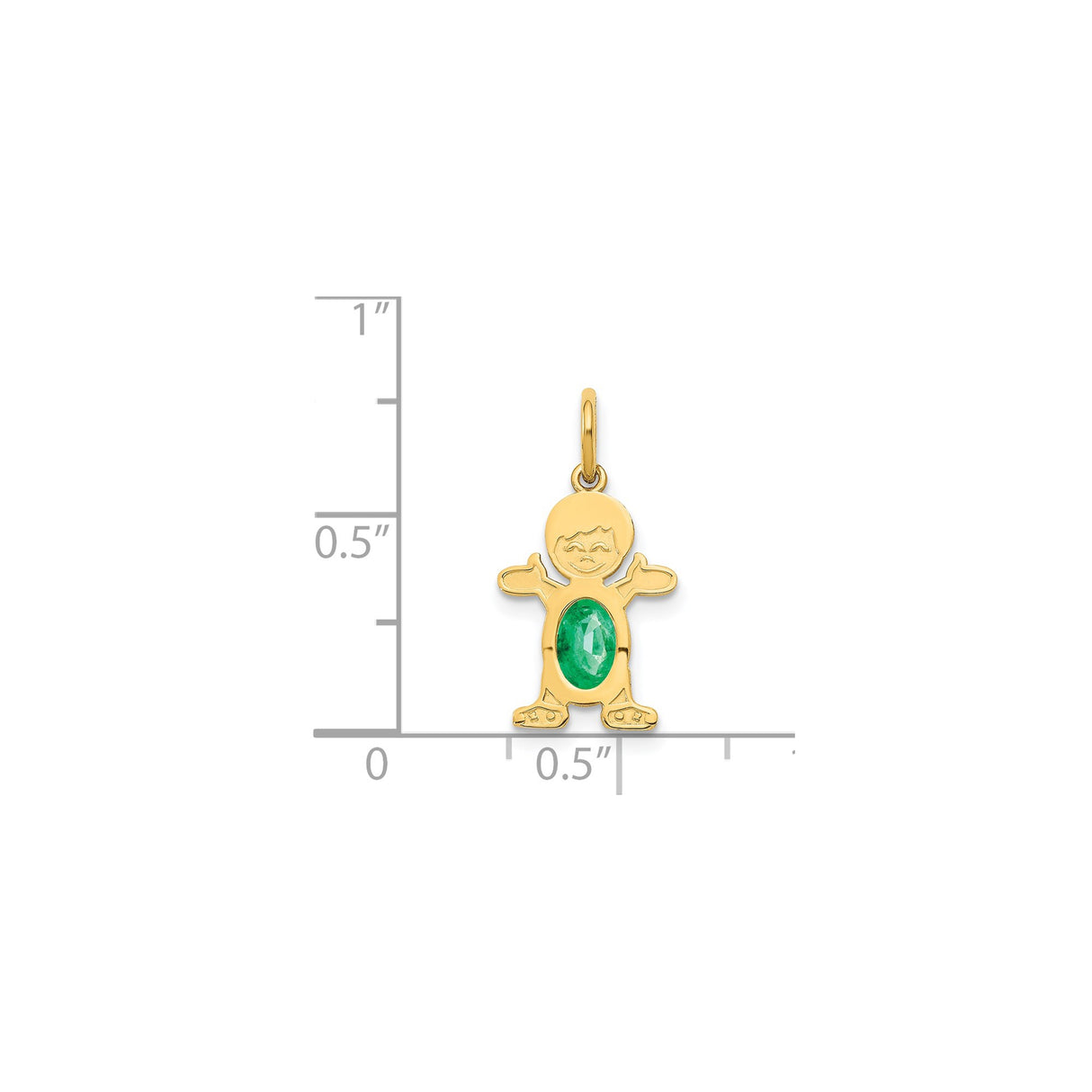 14k Yellow Gold Boy Pendant Charm with Oval Emerald, Family Jewelry for Mom or Mothers Day