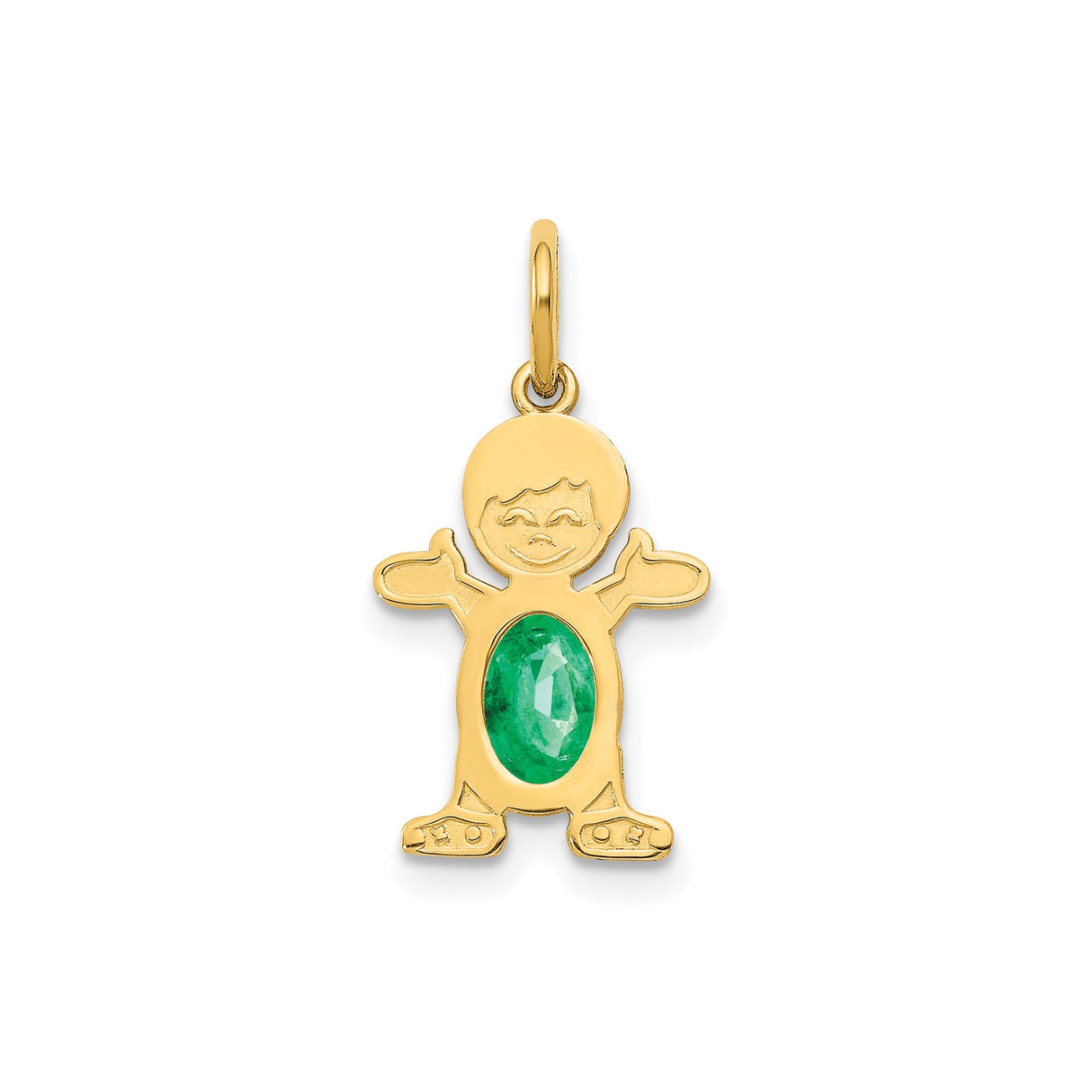 14k Yellow Gold Boy Pendant Charm with Oval Emerald, Family Jewelry for Mom or Mothers Day