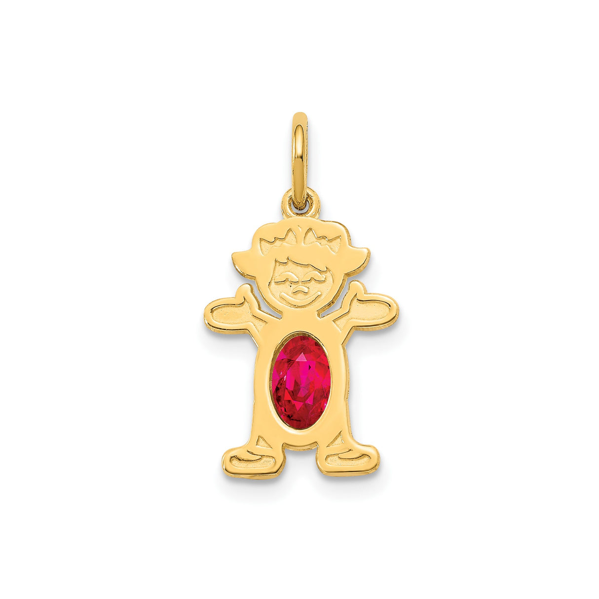14k Yellow Gold Pendant with Ruby Oval Gemstone, Symbolic Motherhood and Family Design