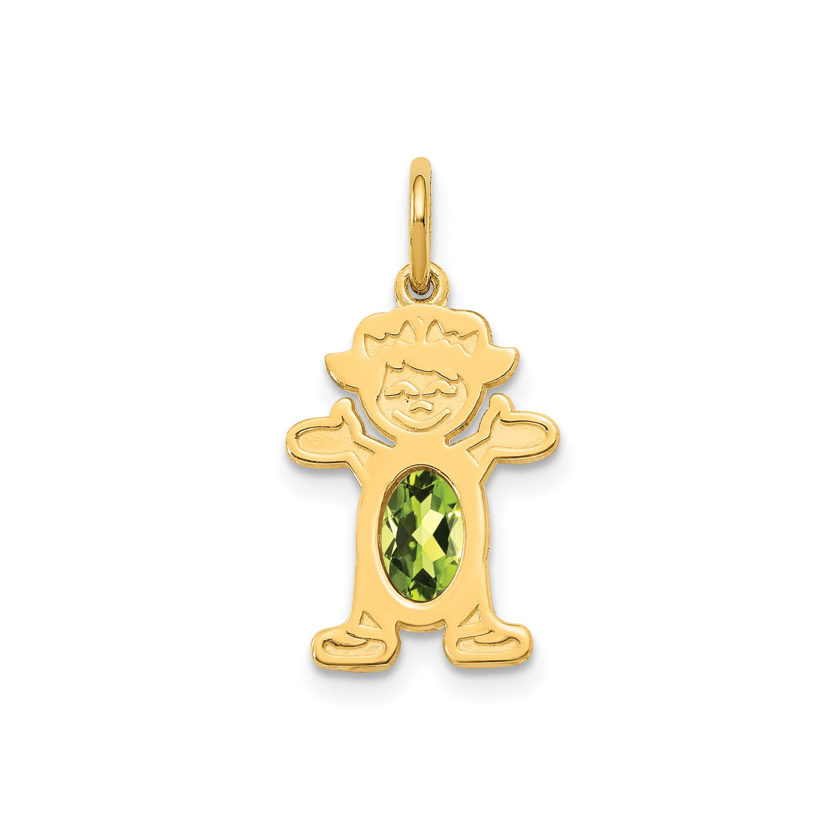 14k Yellow Gold Boy Pendant with Green Peridot, Family Charm for Women, August Birthstone Jewelry