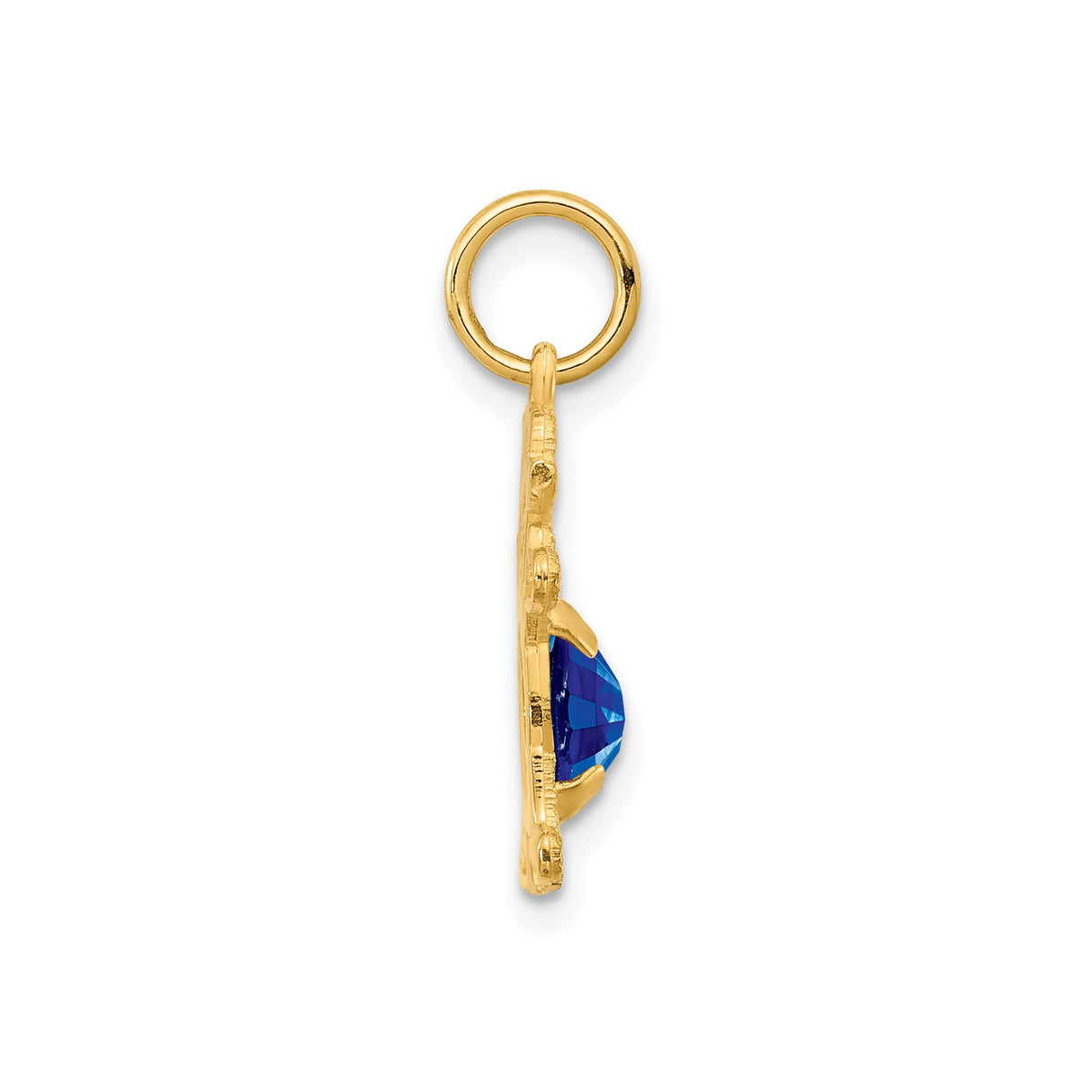 14k Yellow Gold Boy Pendant with Blue Sapphire, Open Arms Smiling Design, Sentimental Keepsake Charm