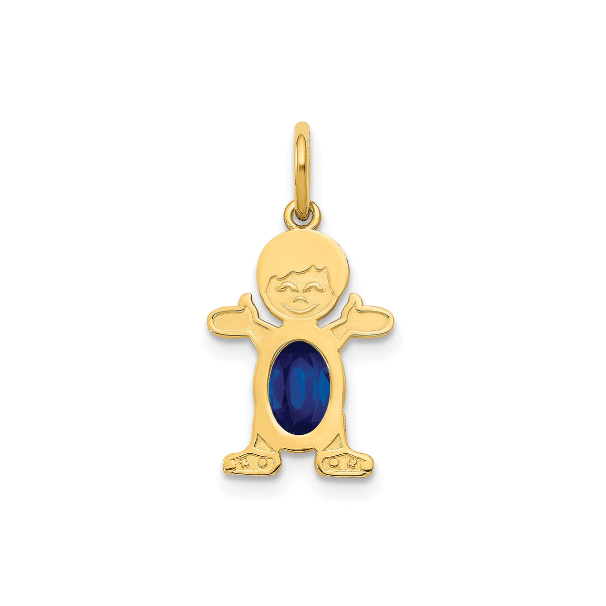 14k Yellow Gold Boy Charm Pendant with Sapphire, Smiling Figure with Outstretched Arms