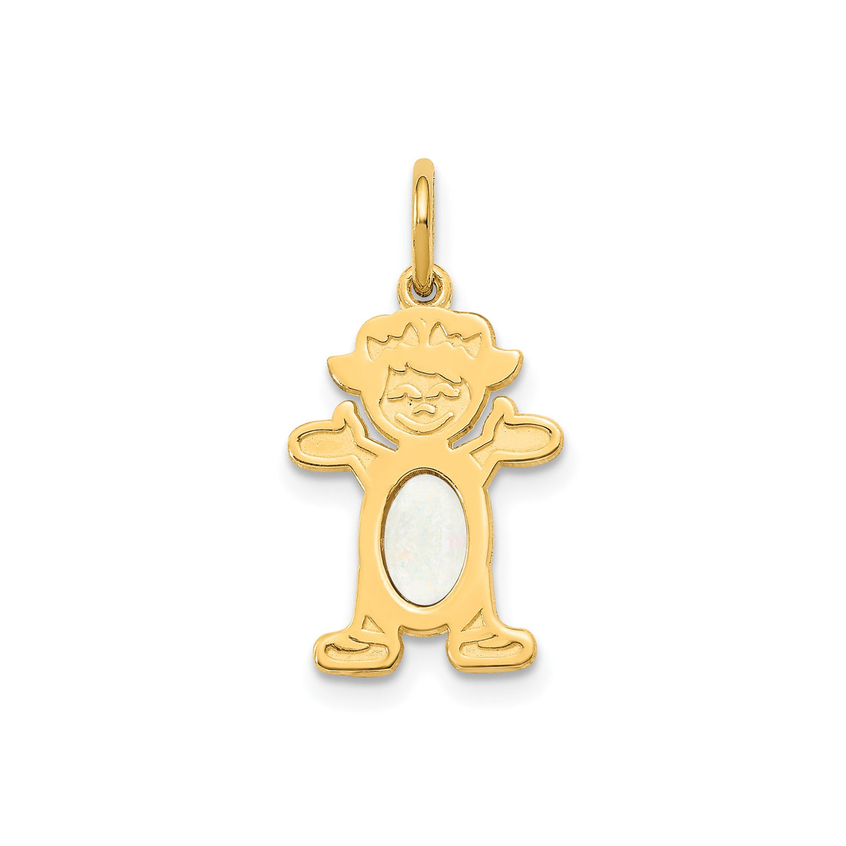14k Yellow Gold Boy Pendant with Genuine Opal Inlay, Smiling Figurine Charm