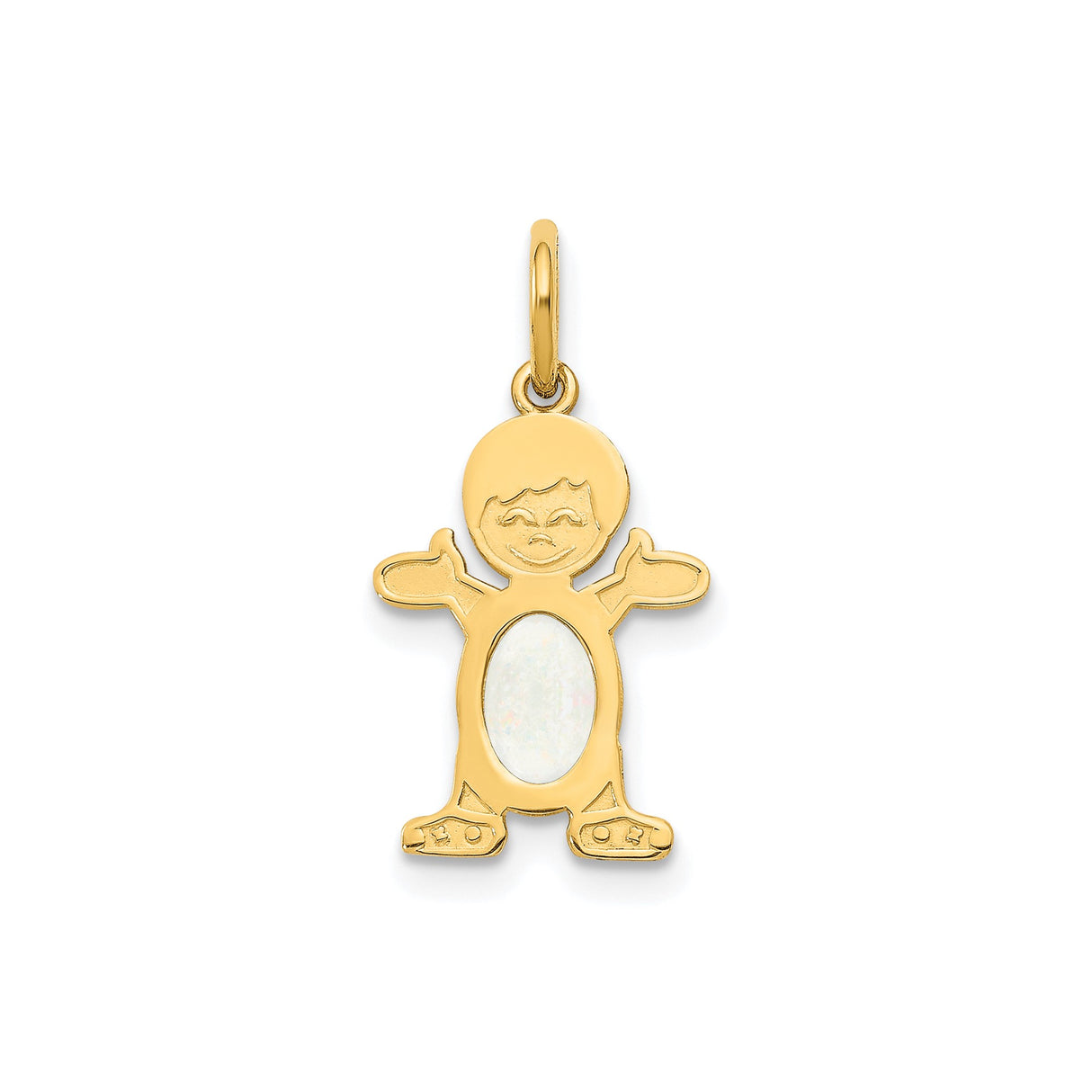14k Yellow Gold Boy Shaped Pendant with Polished Opal, Family Charm Jewelry for Mothers
