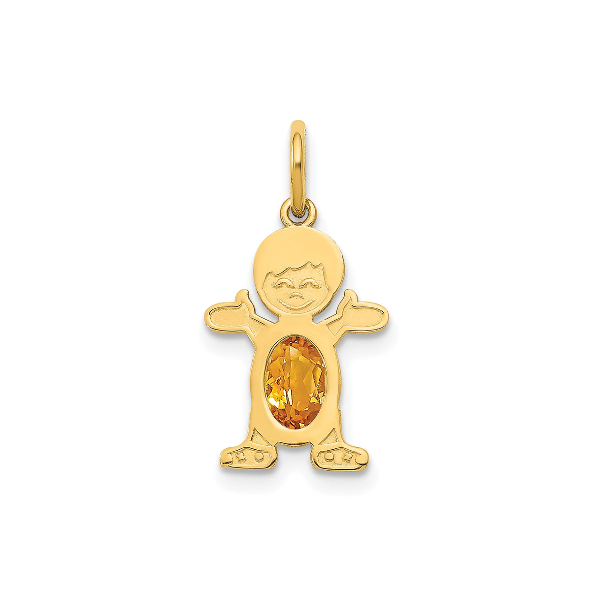 14k Yellow Gold Boy Shaped Pendant with Oval Citrine, Sentimental Family Charm