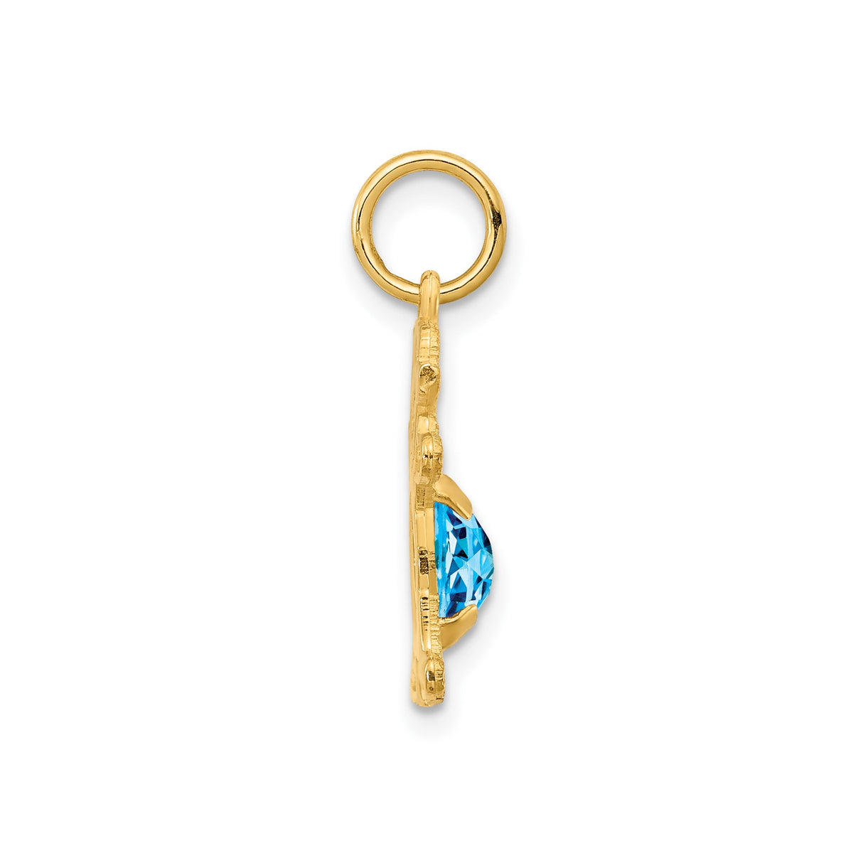 14k Yellow Gold Boy Charm Pendant with Sky Blue Topaz, Smiling Figure Design Keepsake