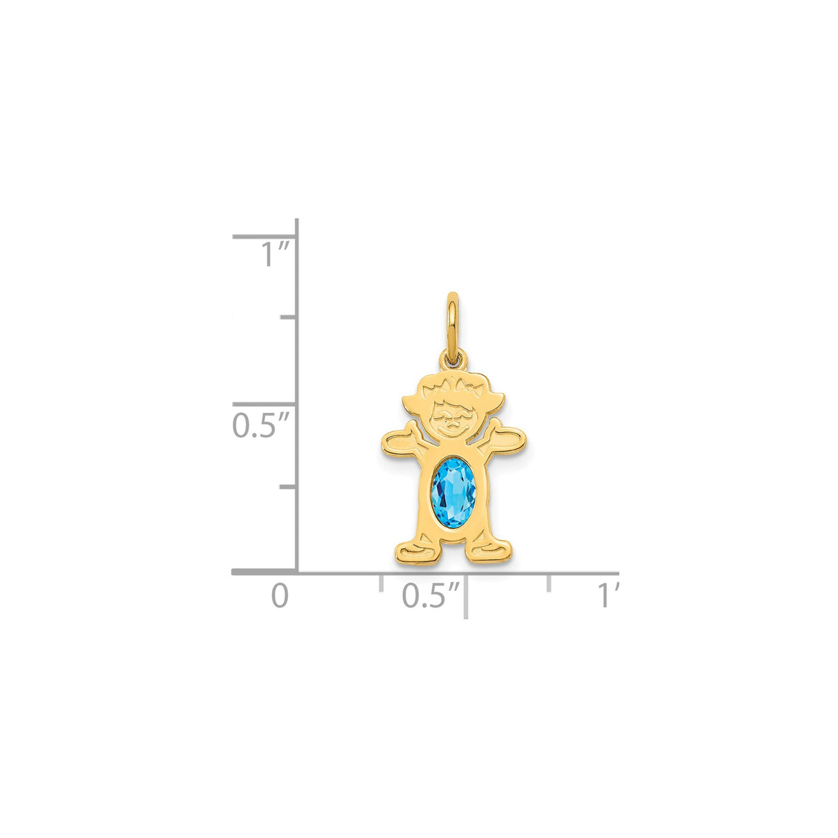 14k Yellow Gold Boy Charm Pendant with Sky Blue Topaz, Smiling Figure Design Keepsake