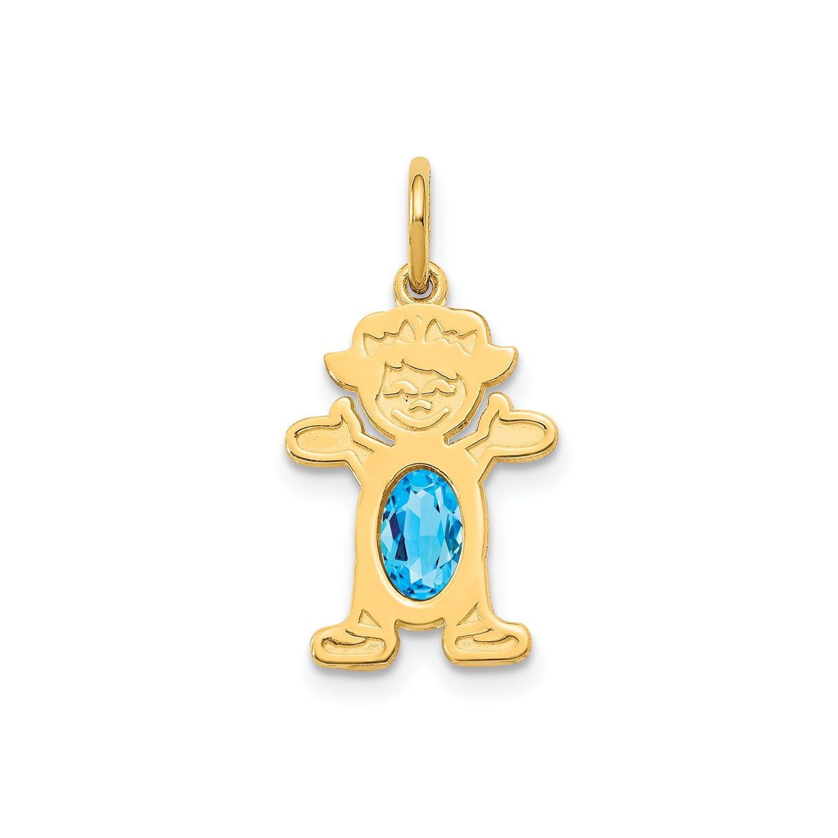 14k Yellow Gold Boy Charm Pendant with Sky Blue Topaz, Smiling Figure Design Keepsake
