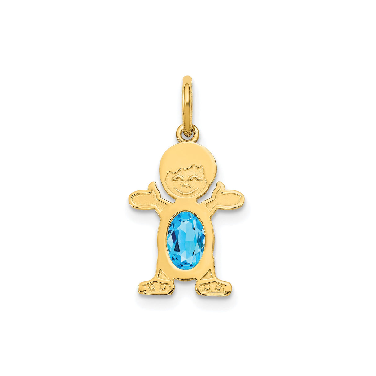 14k Yellow Gold Boy Pendant with Sky Blue Topaz, Family Charm Jewelry for Women