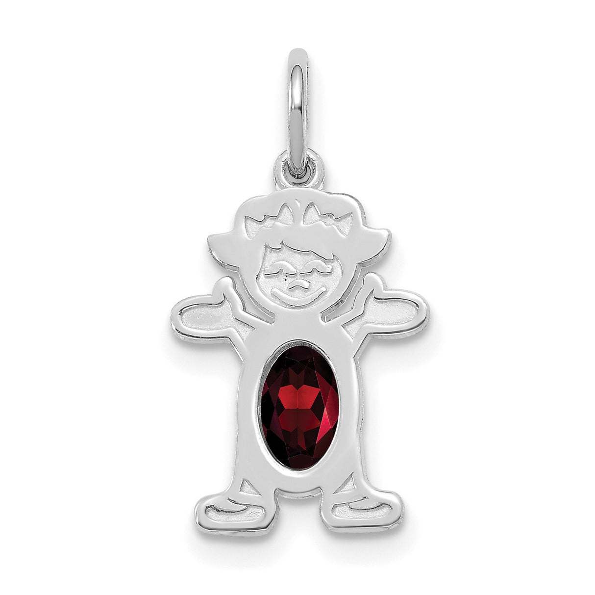 14k White Gold Girl Pendant with Garnet, January Birthstone, Motherhood Charm Jewelry